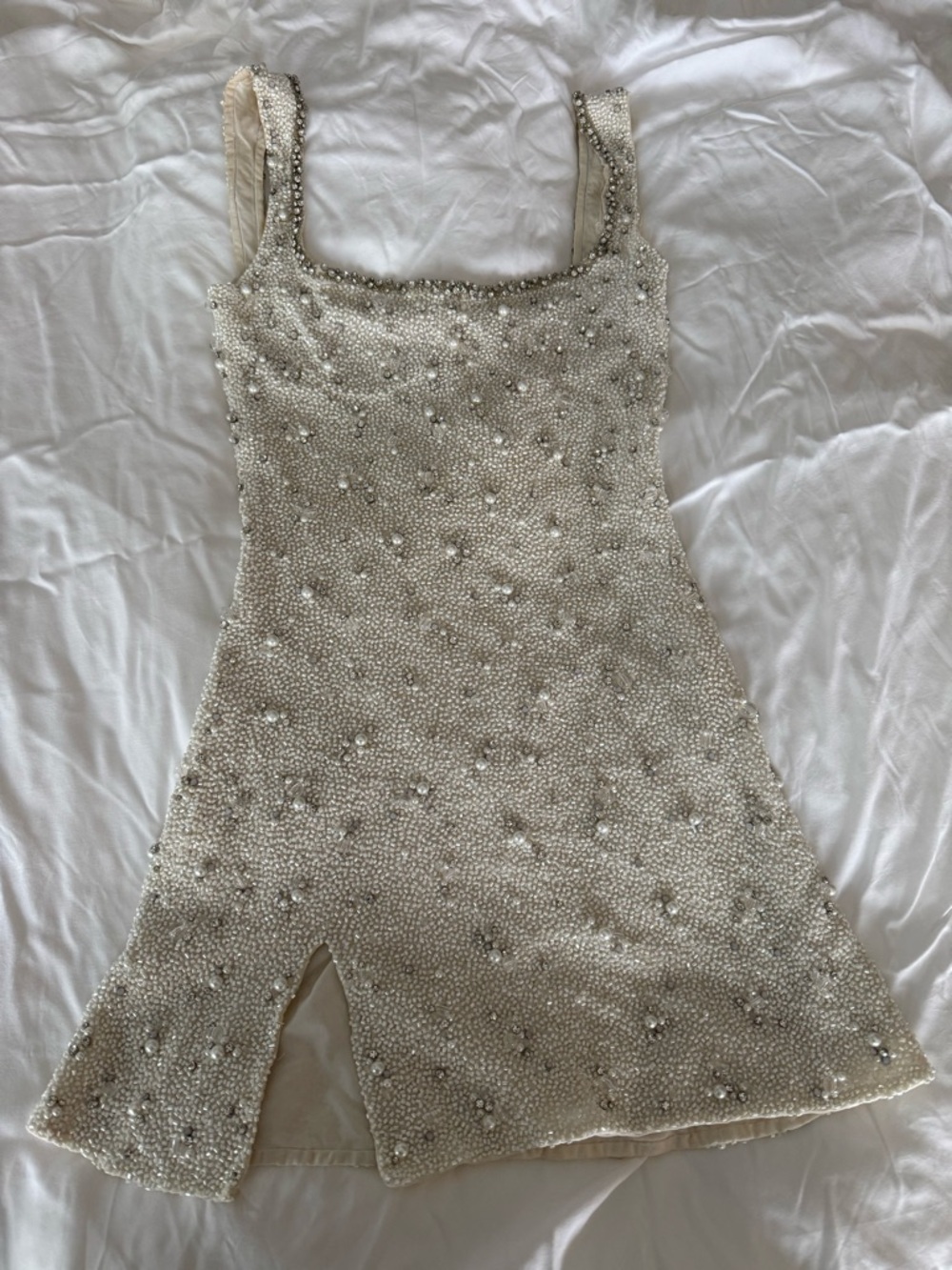 Clio Peppiatt white beaded mini dress